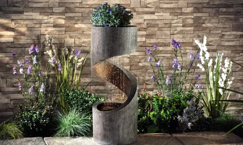 Serenity Spiral Rainfall Water Feature with Planter & LED Lights