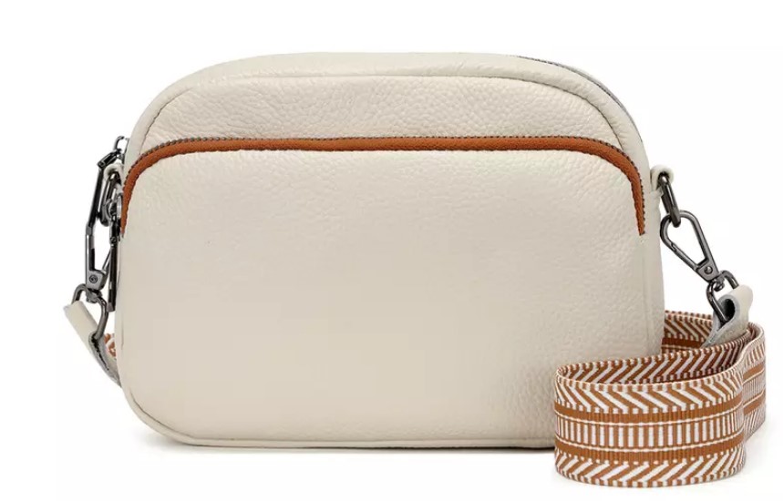 Jacquard Strap Water‑resistant Leather Crossbody Shoulder Bag